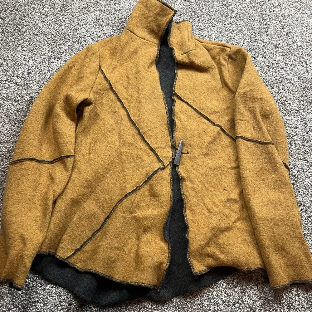 Icelandic Design Wool Blend Jacket Womens S Mustard Asymmetrical Zip‎ Mock Neck